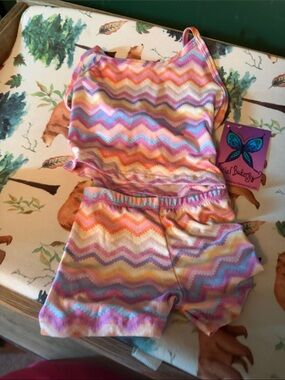 Unbranded Girls Chevron Tank Romper in Pastel Rainbow